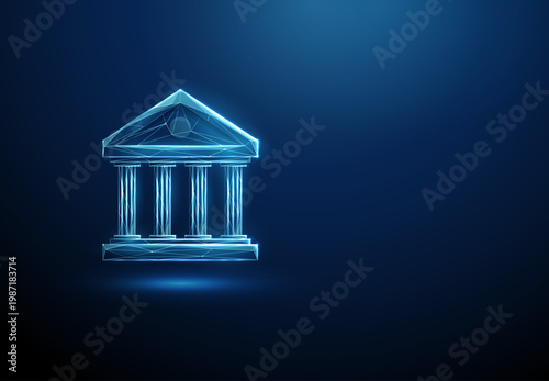 3d blue bank icon. Digital banking services, financial transactions, money transfers, mobile banking applications, fintech solutions, modern financial tools concept