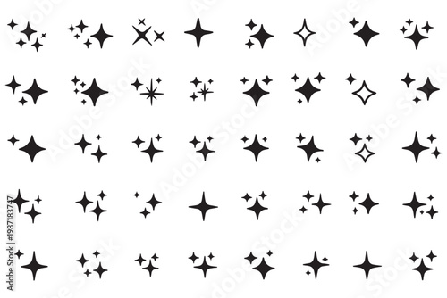 Set of original star sparkle shapes. Abstract shine effect vector sign. Retro futuristic bright vector icons collection. Glowing light effect, twinkle templates stars and bursts, shiny flash.