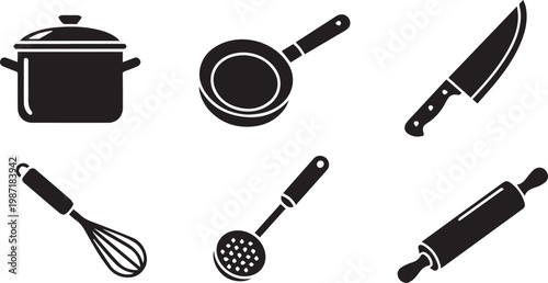 Kitchen Utensils and Cooking Tools Icon Set