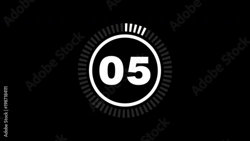 60 seconds count up timer animation with white numbers and progress bar on black background for video editing and motion graphics projects. 4K video with alpha channel