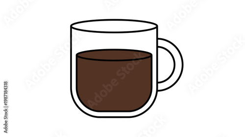 Brown liquid in a glass mug.
