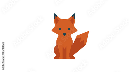 Cute Cartoon Orange Fox Sitting Down.