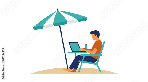 Man working on laptop computer outside.