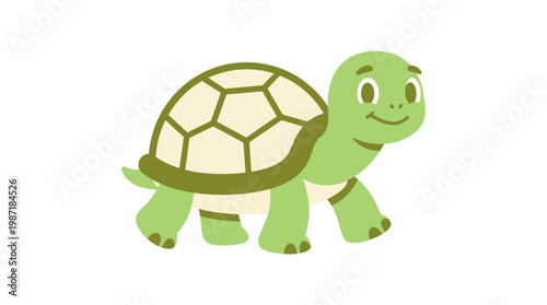 Cute green turtle cartoon character walking.