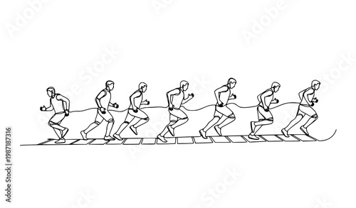 Continuous line speed ladder agility illustration with dynamic athletic training and motion flow concept vector design