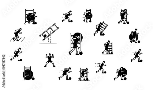 Speed ladder agility icon set with athletic training drills and modern fitness line art vector collection