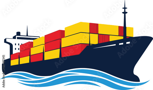 Cargo Container Ship Vector Icon Logistics Shipping Freight Boat