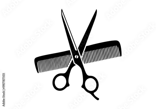 Barber shop scissors and hair comb icon