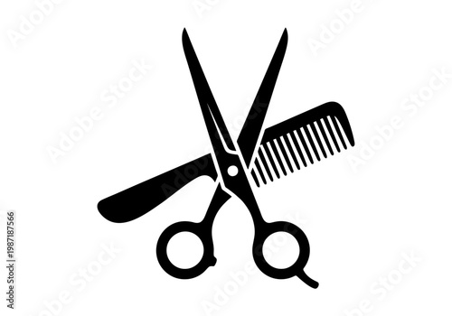 Barber shop scissors and hair comb silhouette icon