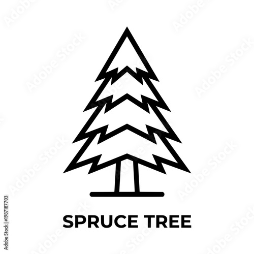 Simple Black and White Spruce Tree Icon Isolated on White Background.