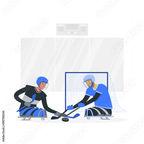 Sledge hockey players competing on the ice rink
