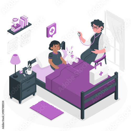 Doctor visiting a sick child at home for a medical checkup