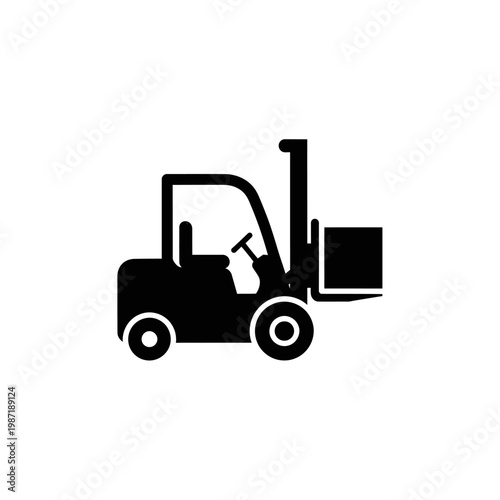 Forklift Truck Icon Lifting Box Simple Black Silhouette