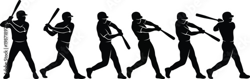 Vector illustration of baseball player swinging bat in different positions