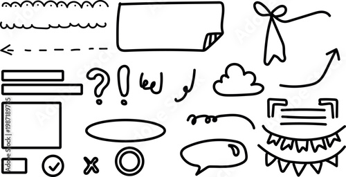 A collection of various hand-drawn doodles and icons on a white background