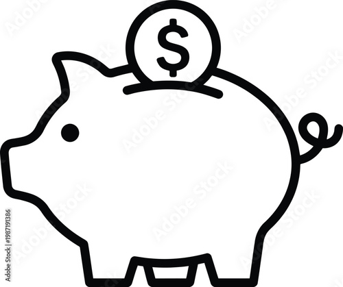 Vector graphic illustration of a piggy bank with a coin being inserted