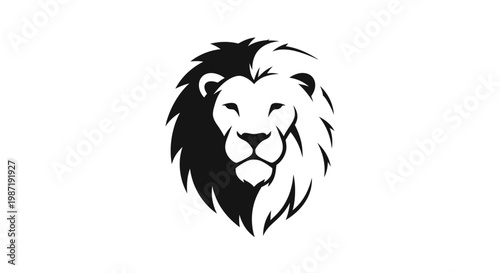 A black and white lion head silhouette.