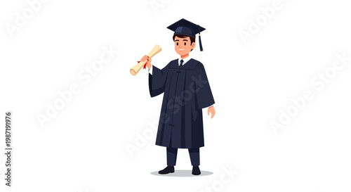 Tableau sur toile Young Man Wearing Graduation Gown Cap.