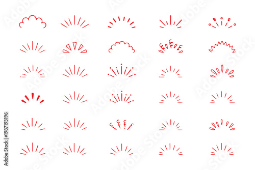 Doodle line sparkles. Surprise, shine sunburst sparkle with rays, comic explosion hand drawn cartoon icons. vector set. Idea and exclamation symbol, Explosion signs, Doodle radial line rays manga comi