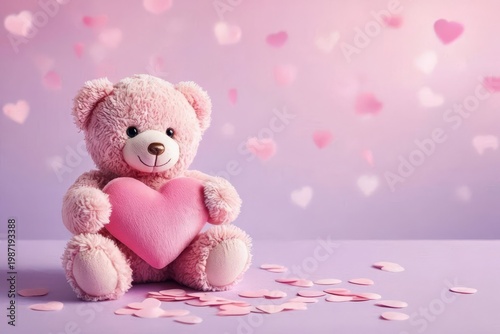 Teddy bear with heart romantic setting cute plush toy soft environment close-up view love concept