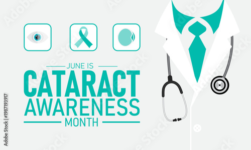 June is cataract awareness month doctor's coat and stethoscope with awareness