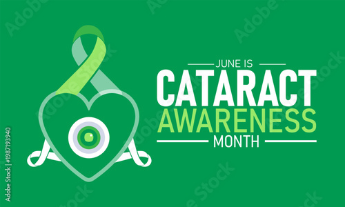 June cataract awareness month heart shaped eye and ribbons with awareness ribbon