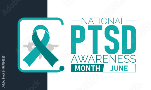 National ptsd awareness month june teal ribbon symbol with mental health