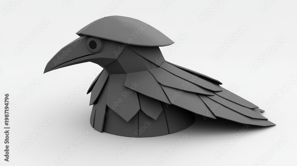 Fototapeta premium Abstract Black Bird Sculpture with Geometric Shapes and Simple Design