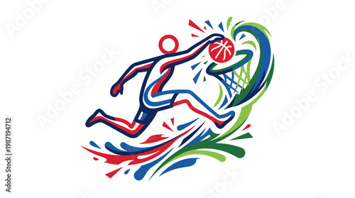 Dynamic Basketball Player Dunking the Ball