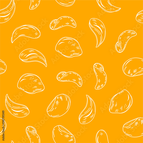 potato chips pattern. doodle potato chips pattern background. potato chips seamless pattern background. unhealthy snacks chips pattern.