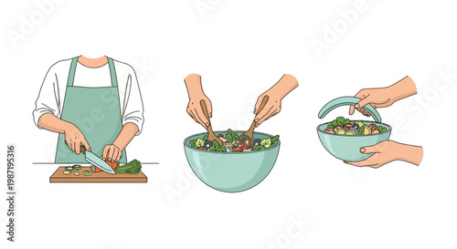 Person preparing a healthy salad meal.