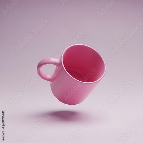 Pink Ceramic Coffee Mug Floating Against Soft Purple Background. mug mockup pink
