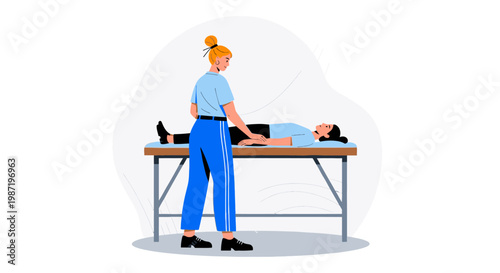Physical therapy, rehabilitation, physiotherapy, massage, female therapist, patient on table, medical treatment, healthcare