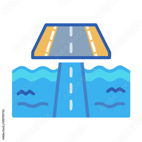 Flooded road graphic illustration symbolizing a natural disaster situation
