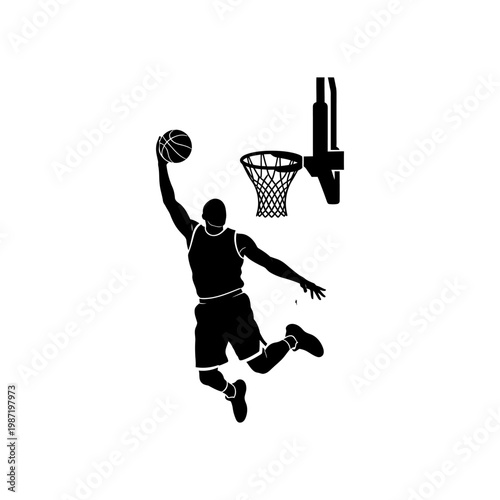 Bild auf Leinwand Silhouette of Basketball Player Dunking a Ball