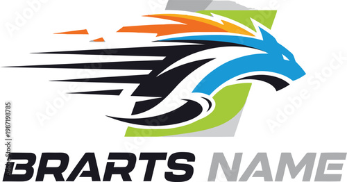 A modern logo design featuring a stylized bird head with vibrant colors and dynamic lines on a clean white background.