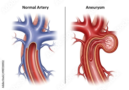 Illustration of Normal Artery and Aneurysm Side by Side