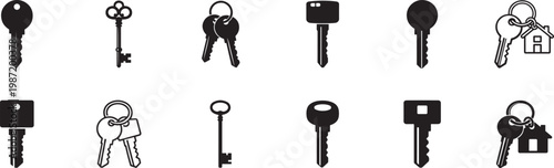 Vintage key icon set old house key access security password silhouette lock concept design