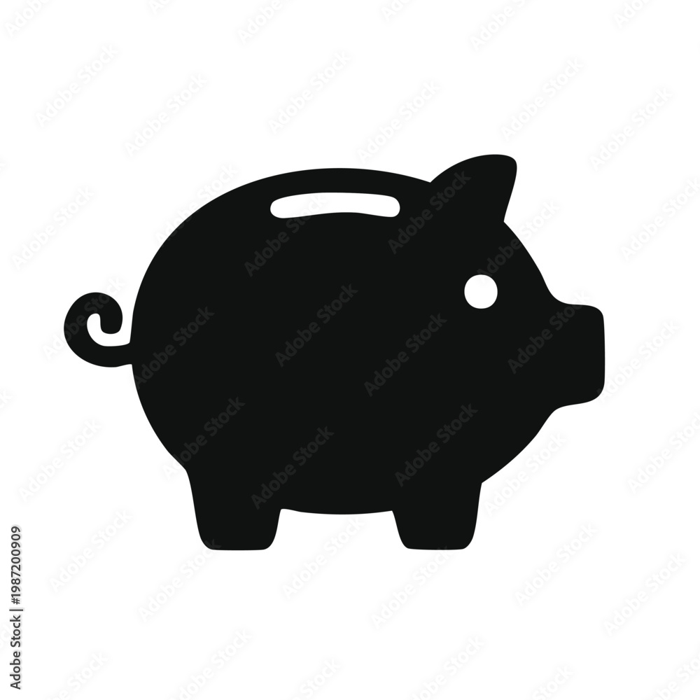 Fototapeta premium Piggy Bank Icon Simple Black Silhouette Illustration