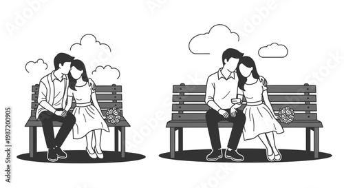 Couple sitting on a bench together.