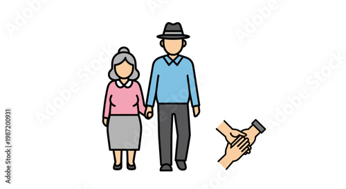 Elderly Couple Holding Hands Together.