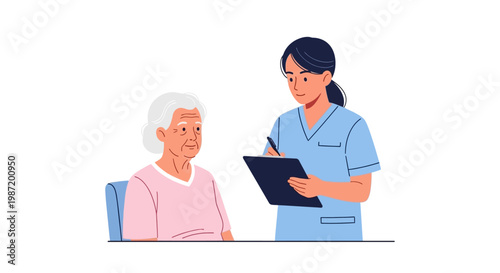 Nurse talking to senior woman.
