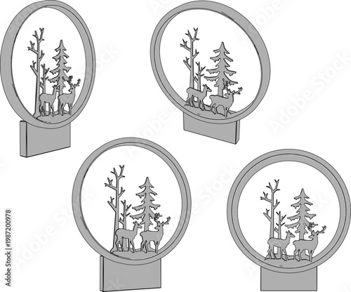 Schilderij op canvas Intricate Oriental Pagoda Silhouette Graphic Inside a Circular Frame with Styliz