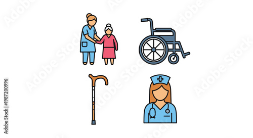 Nurse helping elderly woman with care.