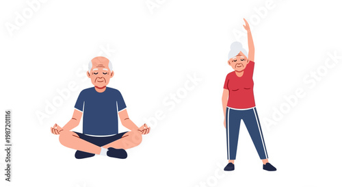 Senior citizens practicing yoga together.