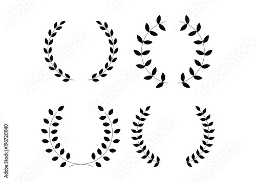 Foto Set of green silhouette laurel foliate wreaths