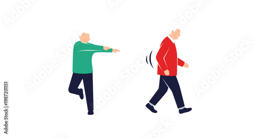 Two men walking in opposite directions.