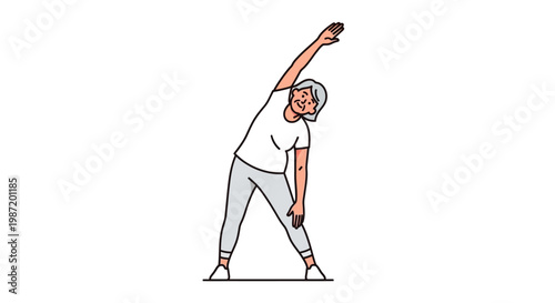Man stretching arm up high.