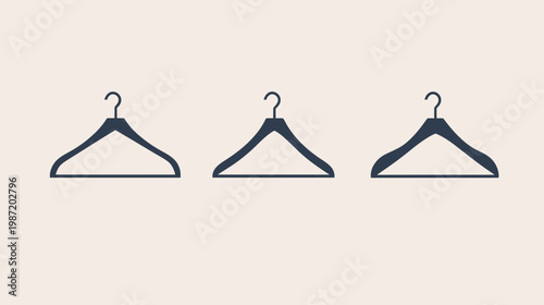 Simplified illustration of three clothing hangers in a row, with a neutral background