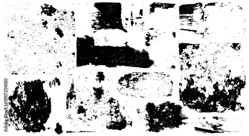 Tableau sur toile Collection of black grunge ink stains, brush strokes, and splatters on an isolated white background